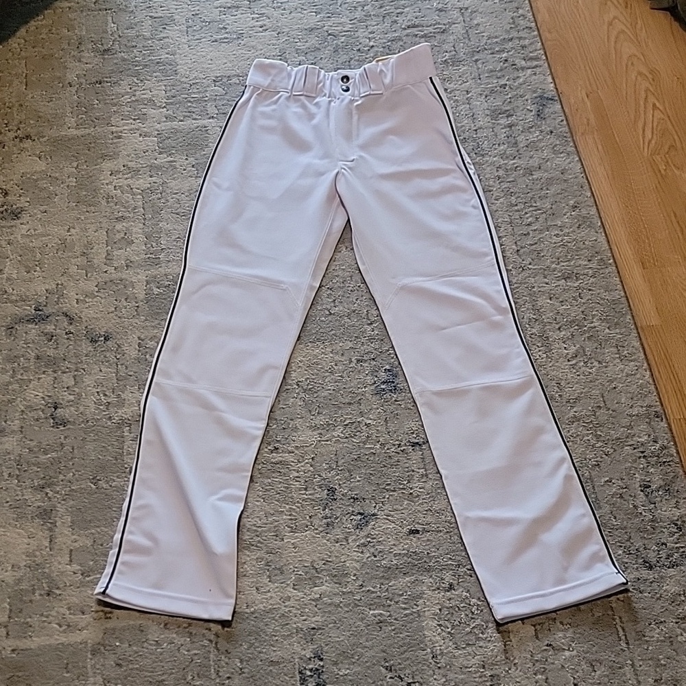 White straight leg Baseball Pants with stripe